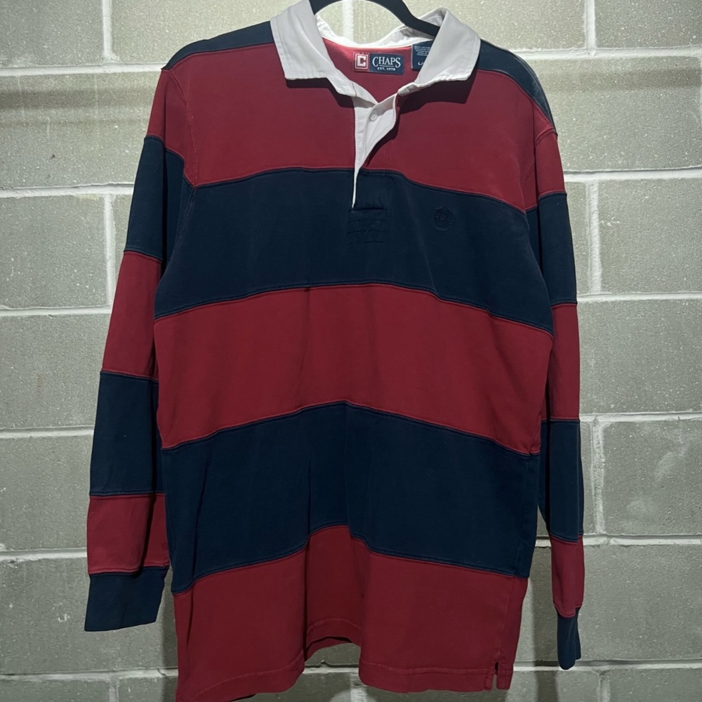 SOLD: Navy/Maroon striped Chaps Long-Sleeve